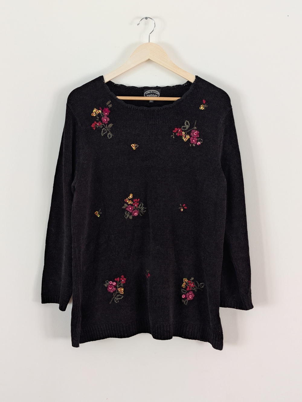 Carolyn Taylor Sweater Floral Embroidery Sequins - M